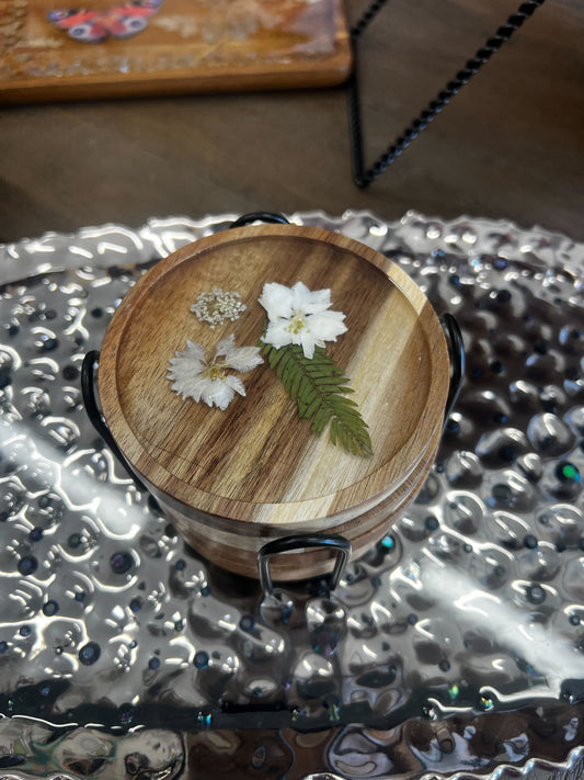 Round Lightwood White Flower Resin Coaster - 5 Pieces