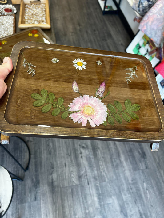 White Flower Resin Tray