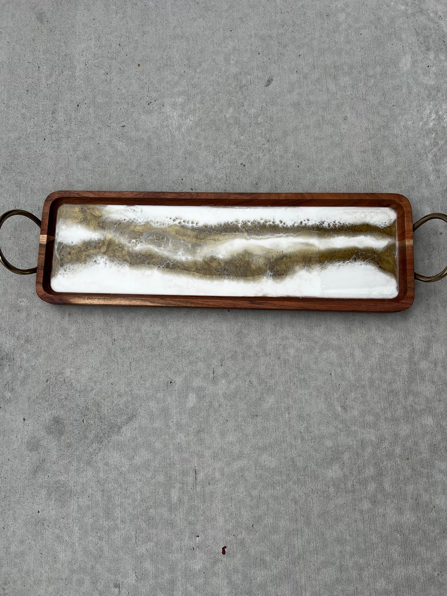 White and Gold Resin Long Tray with Gold Handles