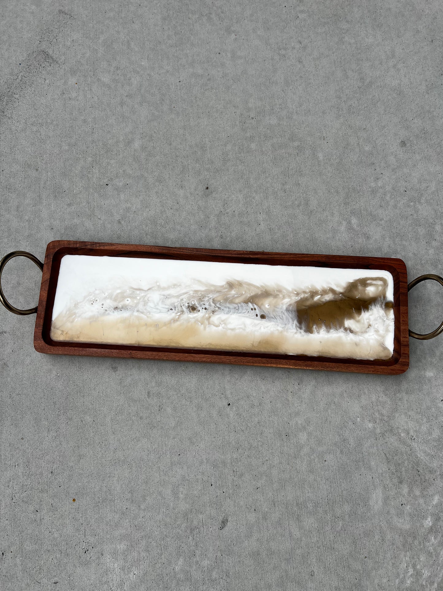 White and Gold Resin Long Tray with Gold Handles