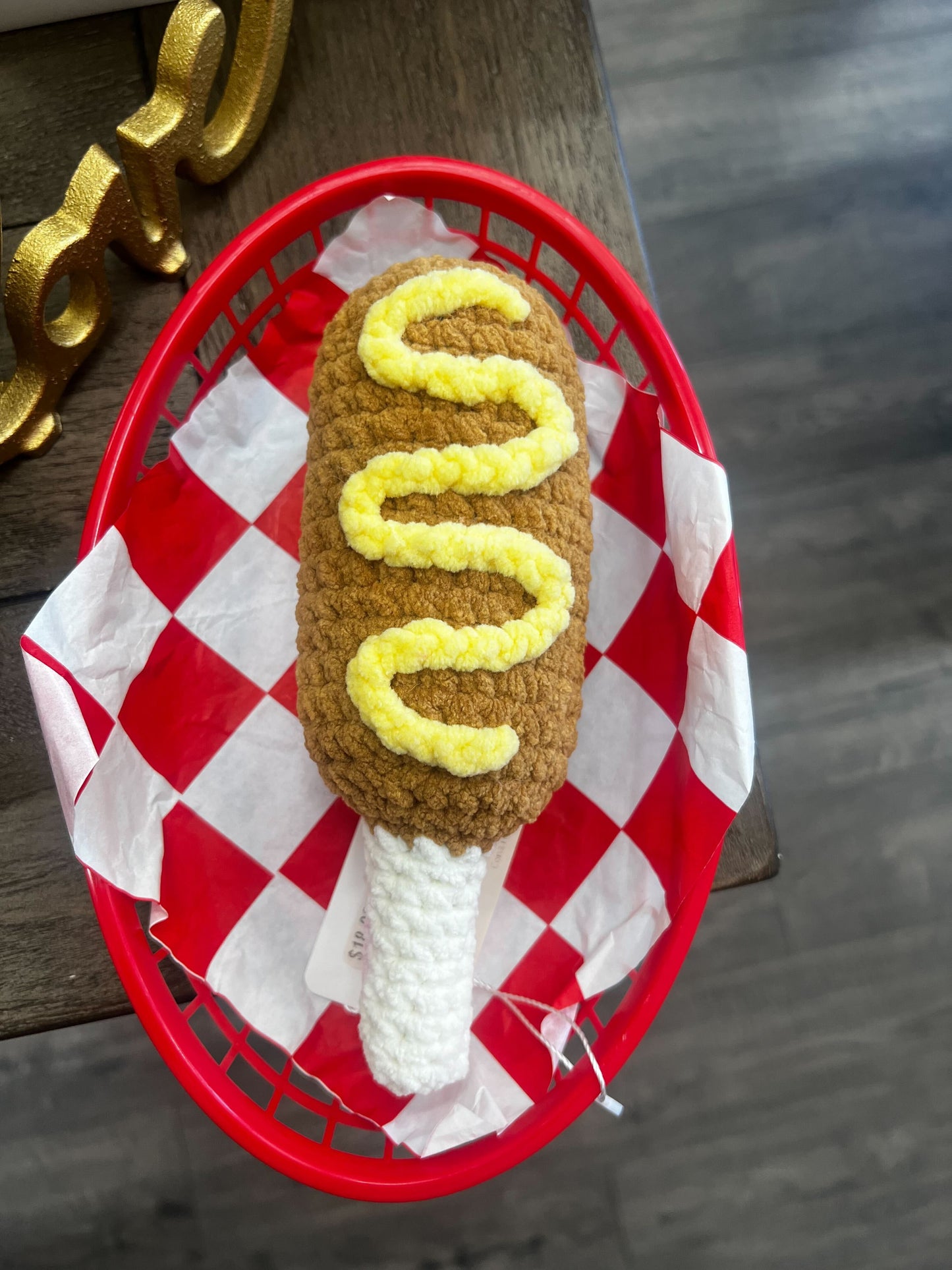 Corn Dog with Basket Crochet Plush